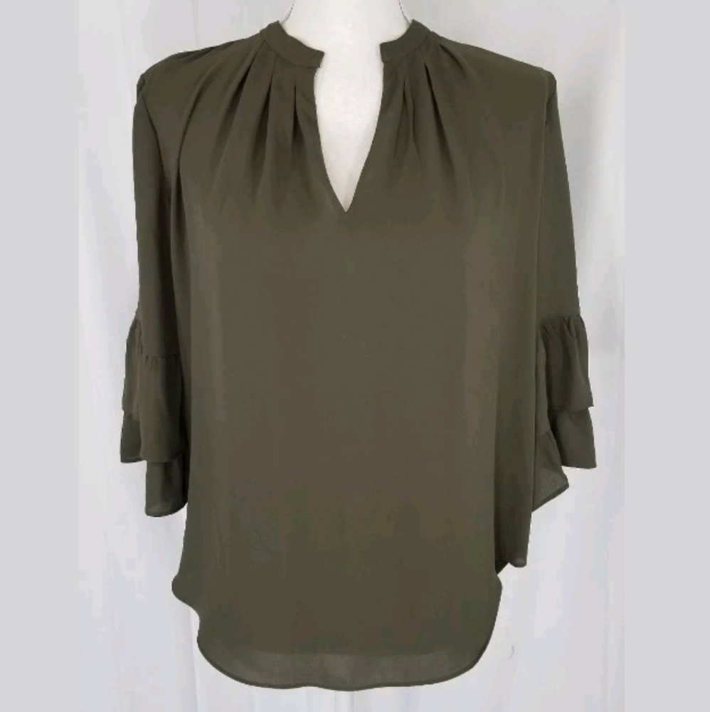Ann Taylor Layered Bell Sleeve Green Blouse